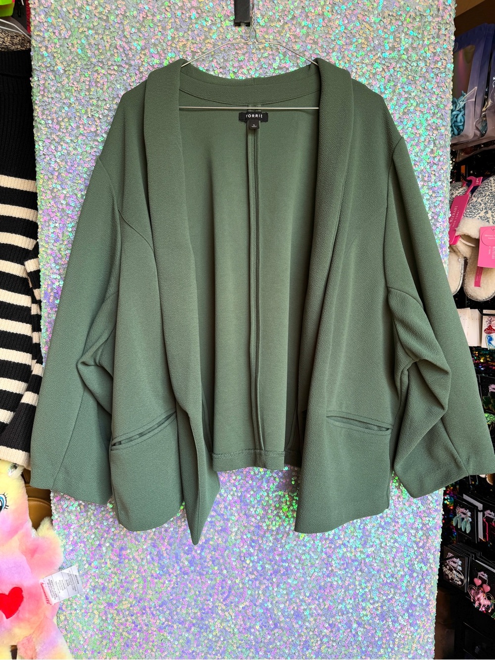 torrid Sage Green Open Front Blazer Jacket w. Ruched Sleeves
